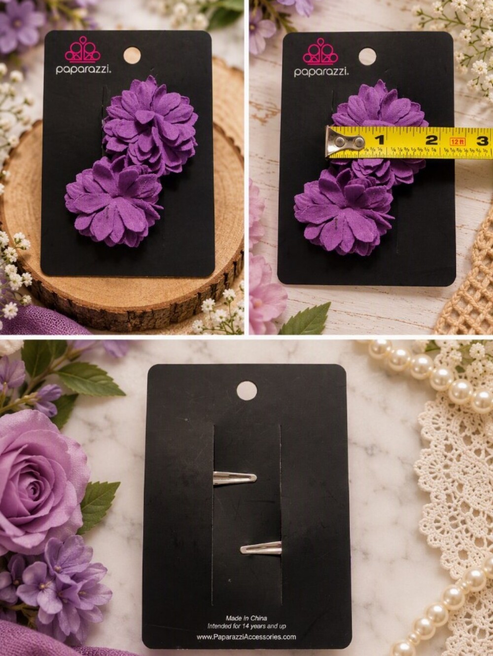 Paparazzi Purple Layered Fabric Flower Clip Pair
